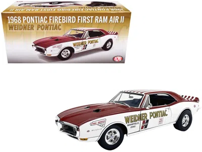 Acme 1968 Pontiac Firebird "first Ram Air Ii - Weidner Pontiac" White And Red With Stripes Limited Editio In Brown