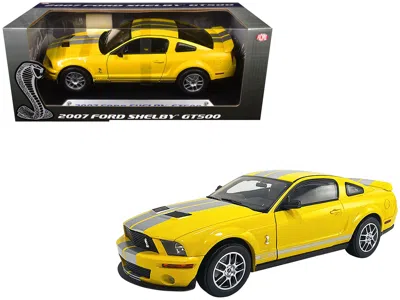 Acme 2007 Ford Shelby Gt500 Yellow With Silver Stripes "shelby Collectibles" Series 1/18 Diecast Model Ca