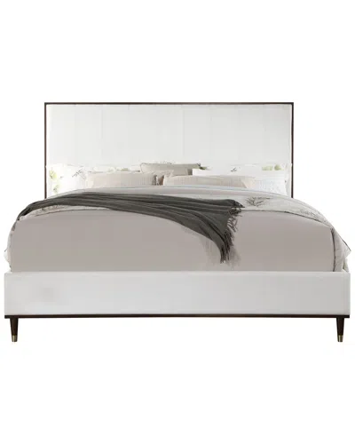 Acme Carena Queen Bed, Light Gray Fabric, White &