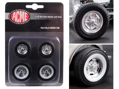 Acme Chrome Salt Flat Wheel And Tire Set Of 4 From 1932 Ford 5 Window Hot Rod 1/18 By  1/18 By  In Black