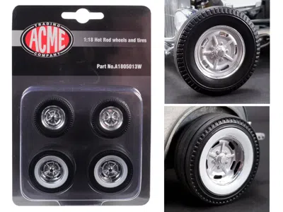 Acme Chrome Salt Flat Wheel And Tire Set Of 4 Pieces From "1932 Ford 5 Window Hot Rod" 1/18 By  1/18 In Black