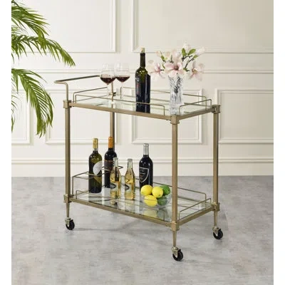 Acme Furniture Aditya 2-shelf Kitchen Cart In Antique Brass In Antique Brass;mirrored