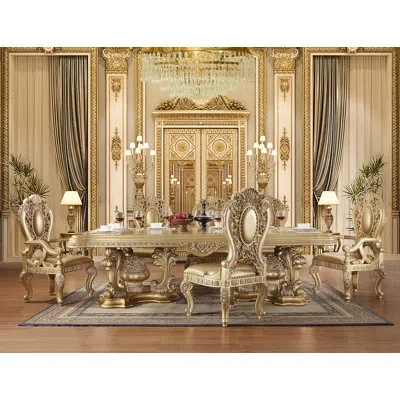 Acme Furniture Cesar Dining Chair (2pc), Tan Pu & Gold Finish