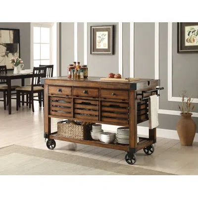 Acme Furniture Kaif - Kitchen Cart Distressed Chestnut