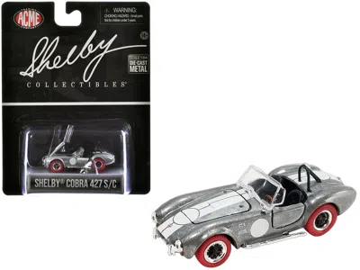 Acme Shelby Cobra 427 S/c Raw Metal With White Stripes And Red Tires "shelby Collectibles" Series 1/64 Di In Multi