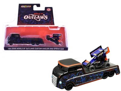 Acme World Of Outlaws 2026 Winged Sprint Car #26 Black With Stripes And Custom Hauler Black With Graphics