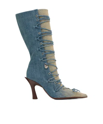 Acne Studios 100mm Denim Knee-high Boots In Blue