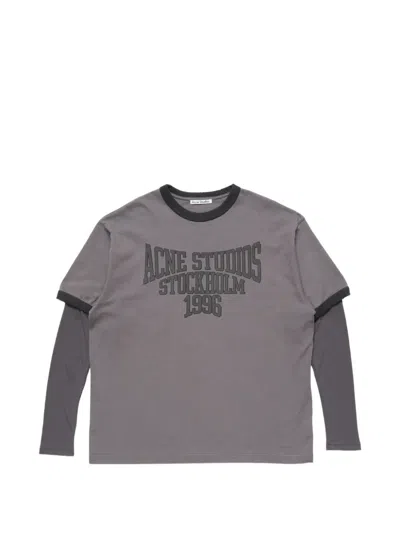 Acne Studios Logo-print Layered-sleeve T-shirt In Gray