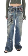 Acne Studios Keychain-print Wide-leg Jeans In Mid Blue