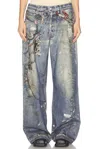 Acne Studios Keychain-print Wide-leg Jeans In Mid Blue