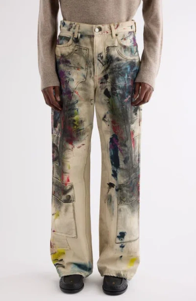 Acne Studios 1981 Paint Print Trompe L'oeil Wide Leg Jeans In Multi