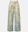 Acne Studios Womens White Green Graphic-print Wide-leg Denim Jeans In Blue