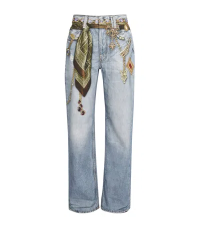 Acne Studios 1981 Printed-jewellery Low-rise Wide-leg Jeans In Blue