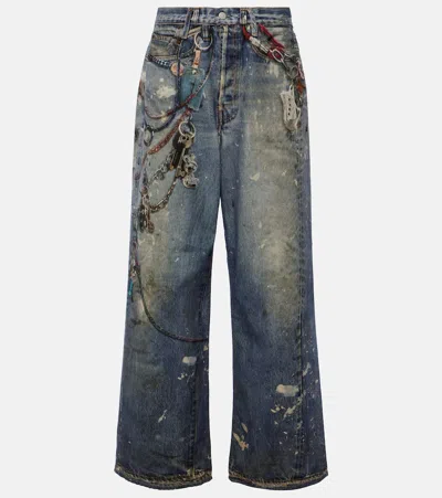Acne Studios Keychain-print Wide-leg Jeans In Blue