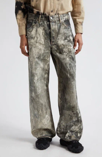 国内発/送関込【Acne Studios】 Trompe-l'oeil print trousers Acne Studios 1981 Trompe L'oeil Splatter Button Fly Loose