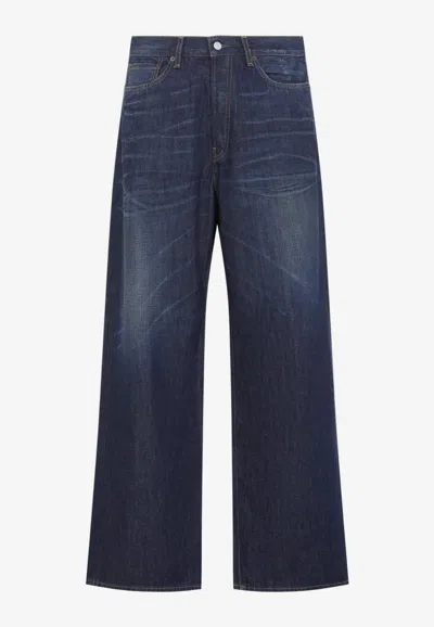 Acne Studios 1981 Wide-leg Jeans With Leather Pockets In Blue