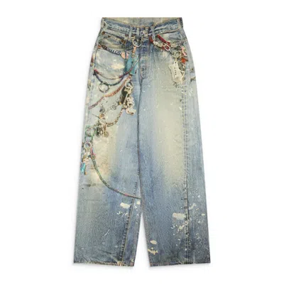 Acne Studios 1981m Jeans With Printed Keychains Blue In Burgundy