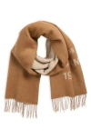 Acne Studios 1996 Logo Jacquard Double Face Wool Fringe Scarf In Brown