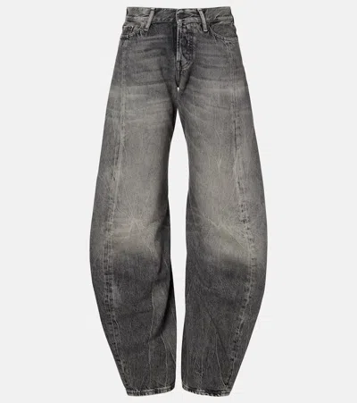 Acne Studios Painted Distressed Low-rise Barrel-leg Jeans In Black