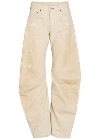 Acne Studios 2006f Paint-splatter Curved Wide-leg Jeans In White