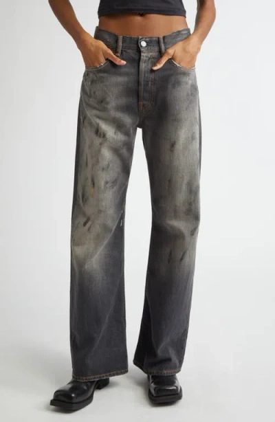 Acne Studios 2021 Black Trafa Paint Splatter Loose Fit Wide Leg Jeans