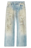 Acne Studios 2021 Penicillin Distressed Loose Fit Wide Leg Jeans In Mid Blue