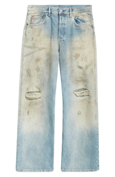 Acne Studios 2021 Penicillin Distressed Loose Fit Wide Leg Jeans In Mid Blue