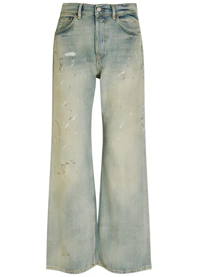 Acne Studios 2021f Paint-splatter Wide-leg Jeans In Blue