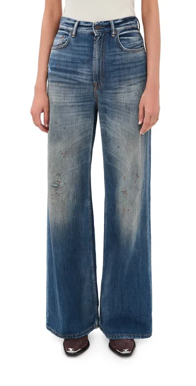 Acne Studios Distressed And Dirtied Regular Fit Wide Leg Jeans In Blue