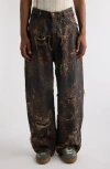 Acne Studios 2023 Distressed Monogram Baggy Wide Leg Jeans In Brown