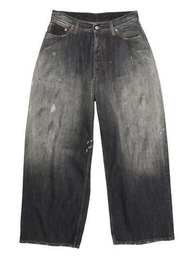 Acne Studios 2023m Wide-leg Distressed Paint-splattered Jeans In Black