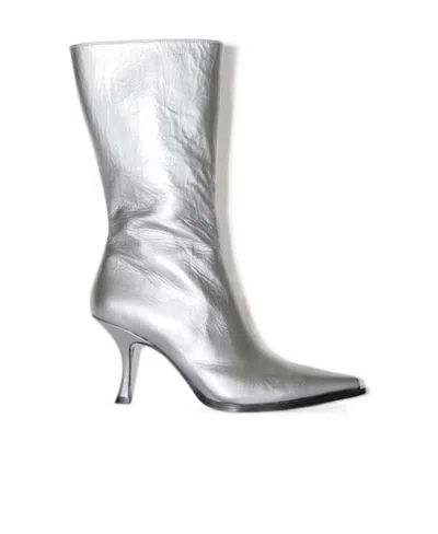Acne Studios 85mm Metallic Leather Boots In Silver