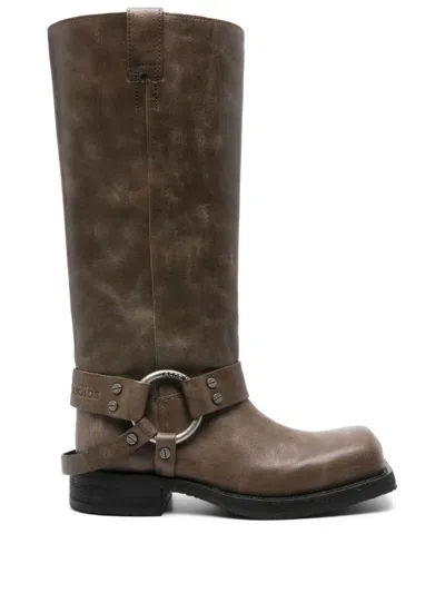 Acne Studios Leather Boots With Buckle In Brown