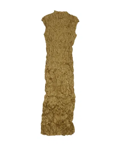 Acne Studios A Pleated Dress With A Small High Neck In Green