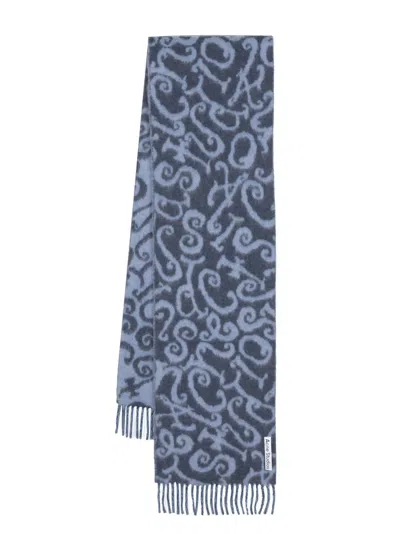 Acne Studios Abstract-pattern Fringed Scarf In Blue