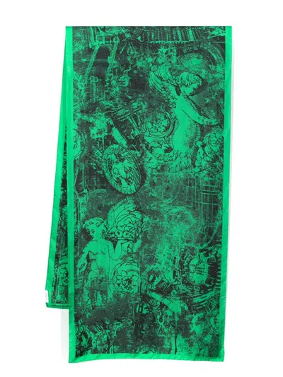 Acne Studios Abstract-print Scarf In Green