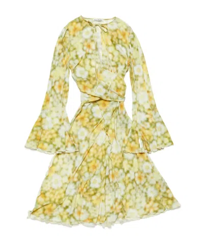 Acne Studios Abstract-print Wrap Midi Dress In Yellow