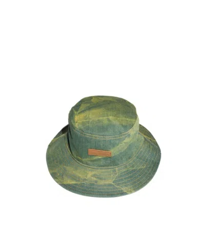 Acne Studios Acid-wash Denim Bucket Hat In Green
