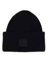 Acne Studios Pansy Face Patch Rib Wool Beanie In Black