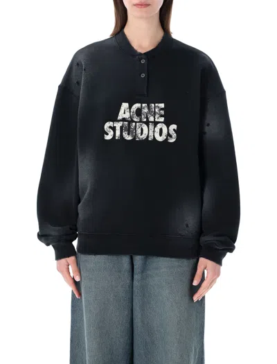 Acne Studios Logo Fleece Sweatshirt In Black