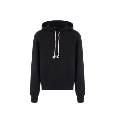 Acne Studios Logo-patch Hooded Sweatshirt In Soft Cotton In Black