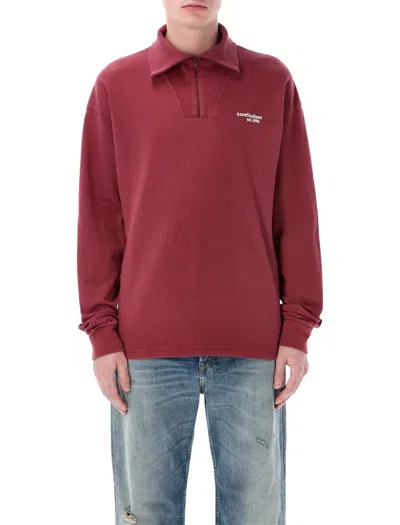 Acne Studios Zip-up Logo Sweatshirt In Burgundy