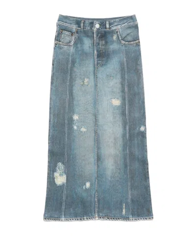 Acne Studios Rib Cotton Print Skirt In Denim Blue