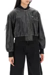 Acne Studios Aged Leather Bomber Jacket With Distressed Treatment In Black