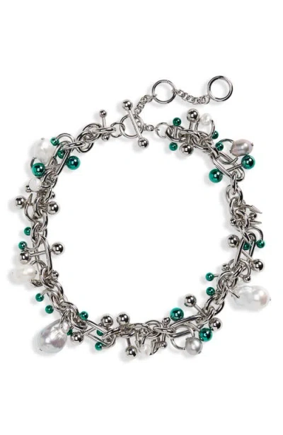 Acne Studios Ain Multicharm Choker Necklace In Silver/green