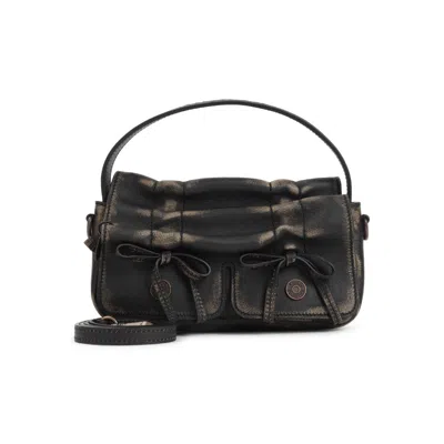 Acne Studios Aip Darl Brown Grained Leather Multipocket Micro Vintage Bag In Black