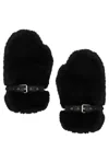 Acne Studios Black Fluffy Buckle Mittens In Black