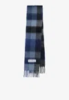 Acne Studios Alpaca Check Fringed Scarf In Blue