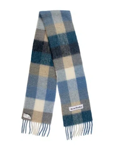 Pre-owned Acne Studios Alpaca Plaid Print Scarf In Blue