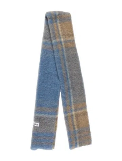 Pre-owned Acne Studios Alpaca Plaid Print Scarf In Blue